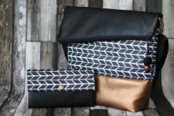 Set FoldOver Tasche und Geldbörse Ruby von Hansedelli geometrischen Muster Pfeile schwarz weiß FoldOver Tasche nähen Portemonnaie Schnittmuster