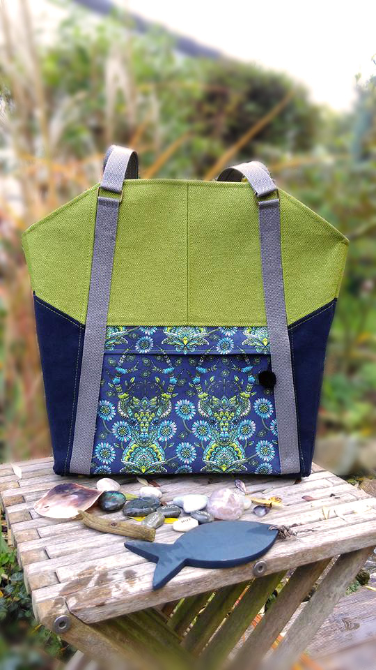 Tasche Lexa Hansedelli grün blau Tula Pink Deer Businesstasche nähen Shopper Schnittmuster