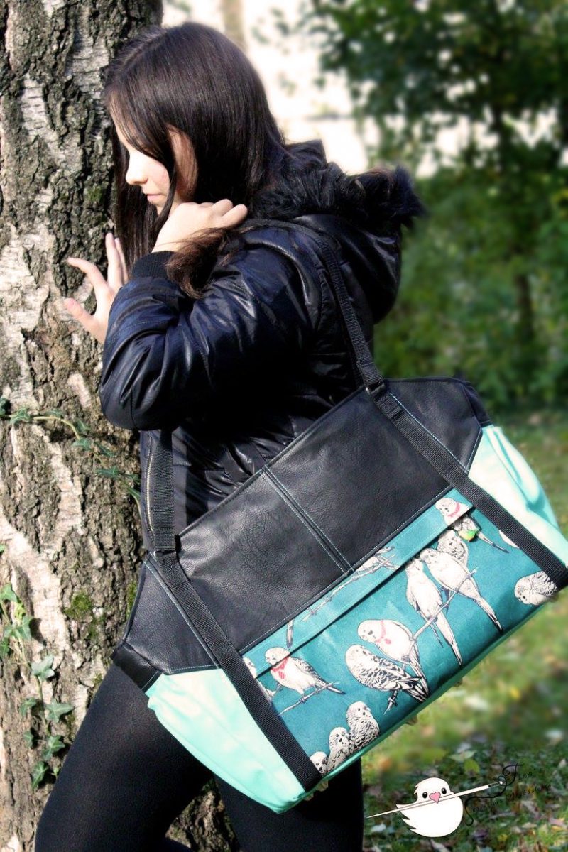 Tasche Lexa big Hansedelli schwarz petrol Vögel Weekender nähen Reisetasche Schnittmuster