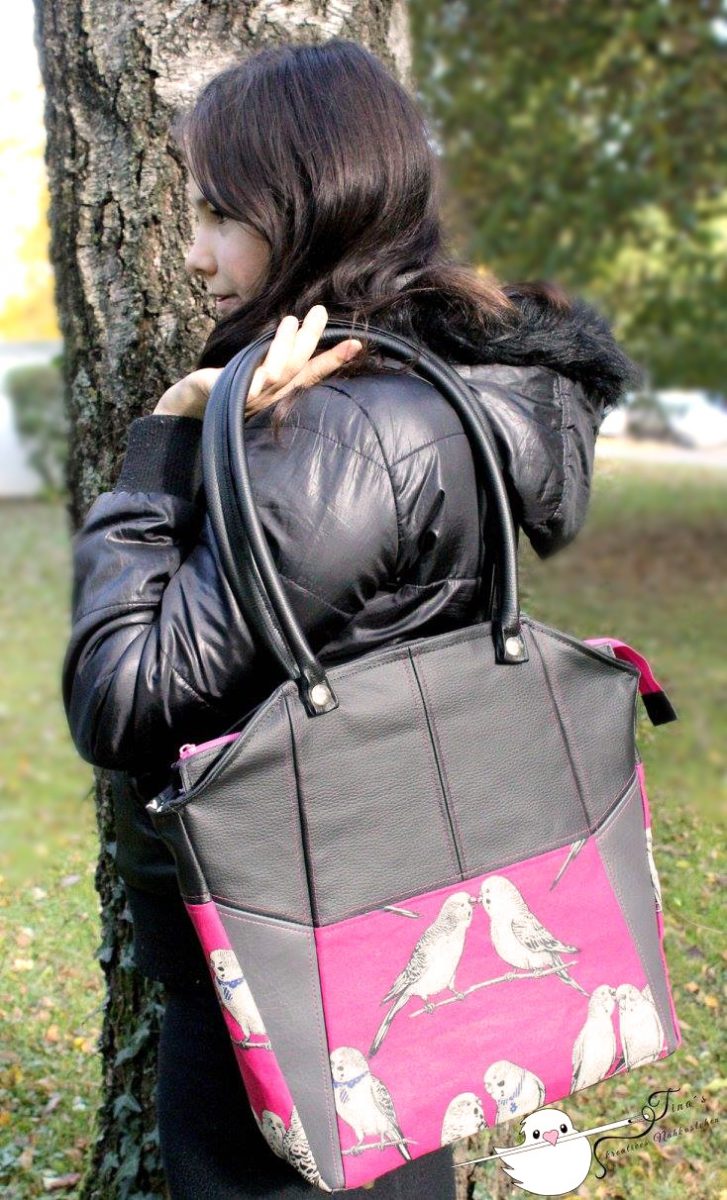 Tasche Lexa Hansedelli schwarz pink Vögel Businesstasche nähen Shopper Schnittmuster