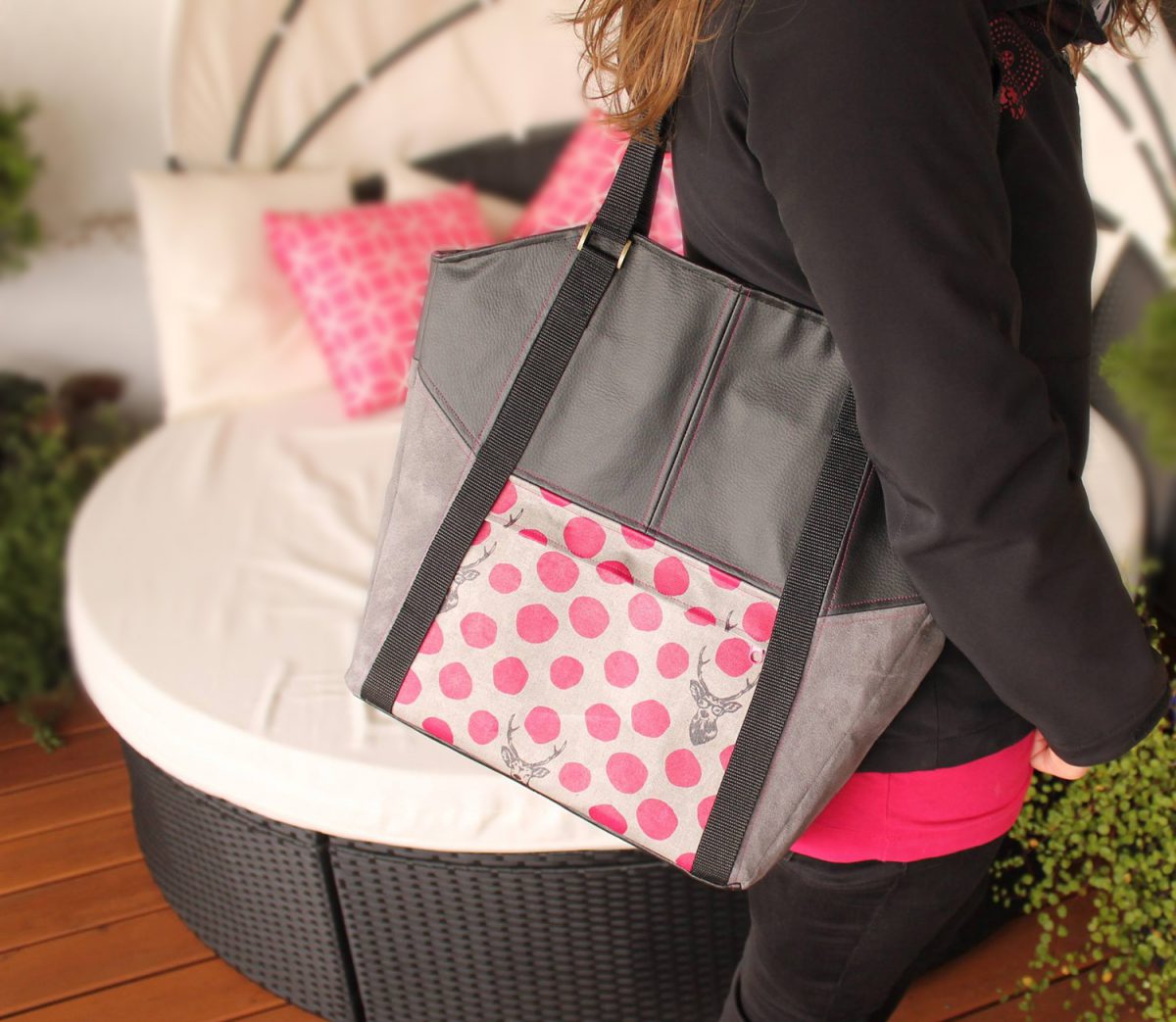 Tasche Lexa Hansedelli Echino Hirsch Kokka pink grau Businesstasche nähen Shopper Schnittmuster