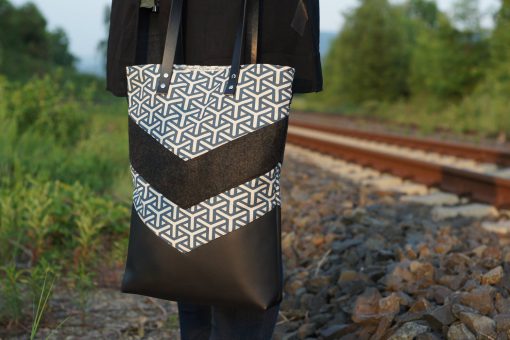 Varo Shopper Tasche nähen geometrisch schwarz Lederriemen