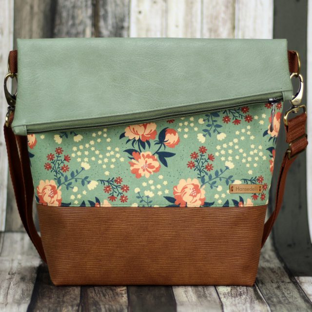 FoldOver Hansedelli Birch Rosen Mint Canvas Peonies Borke Kunstleder Tasche nähen Fold over Schnittmuster