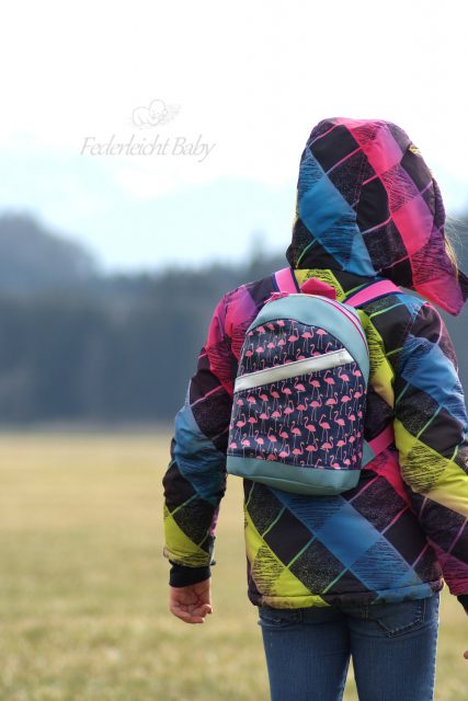 ROANI Hansedelli Kinderrucksack nähen für Kinder Schnittmuster Rucksack Flamingos pink blau