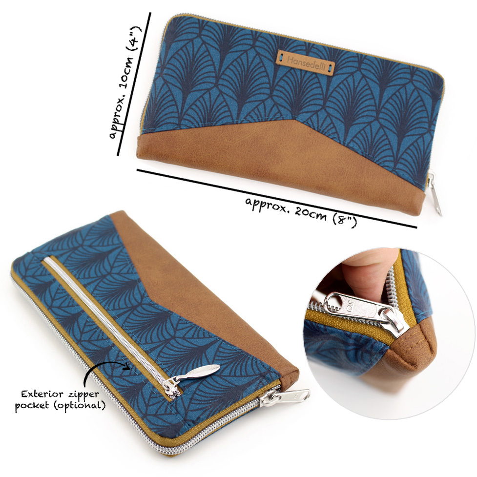 Measurements zip around wallet sewing pattern