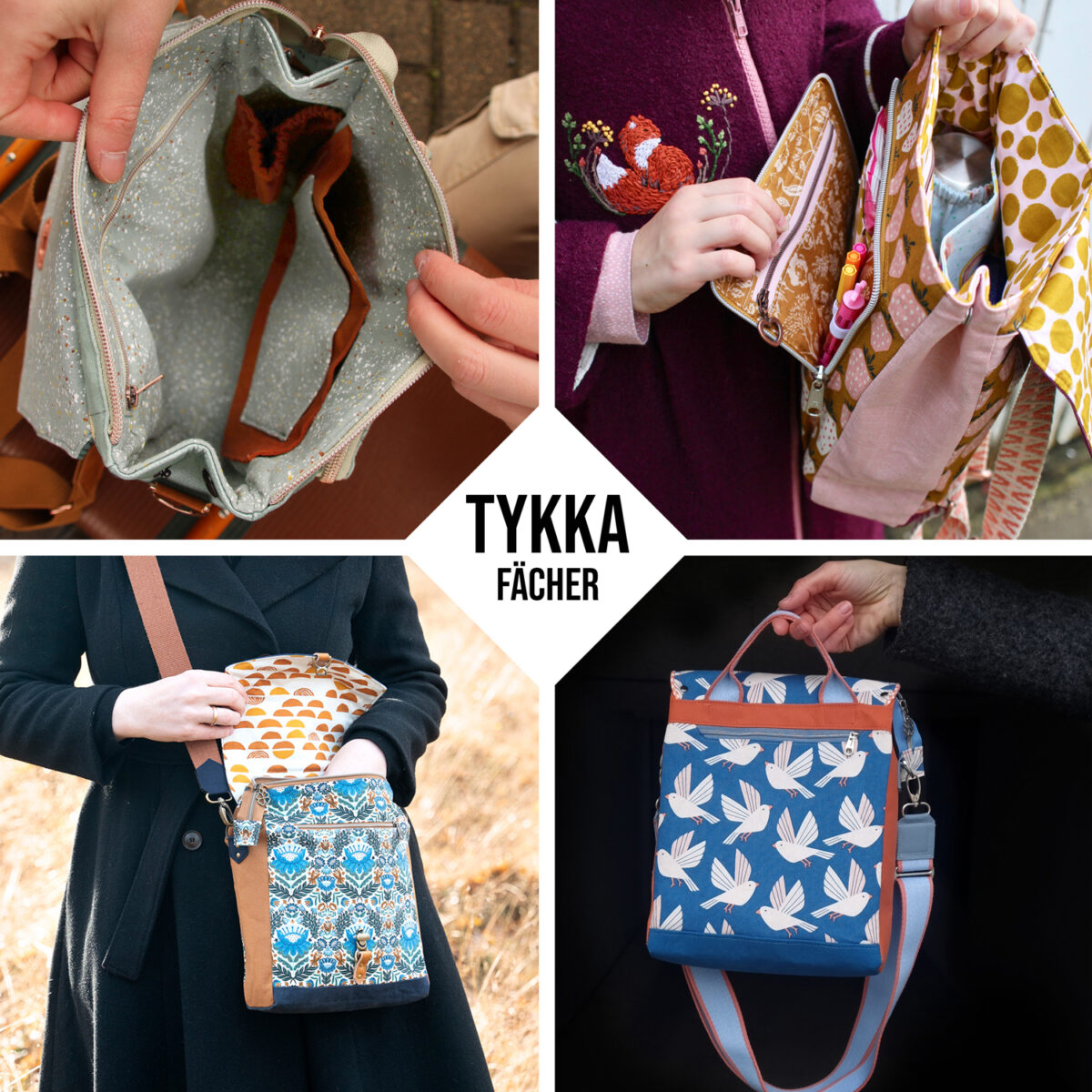 Fächer in Tykka Hansedelli 2in1 Tasche Schnittmuster Rucksacktasche nähen